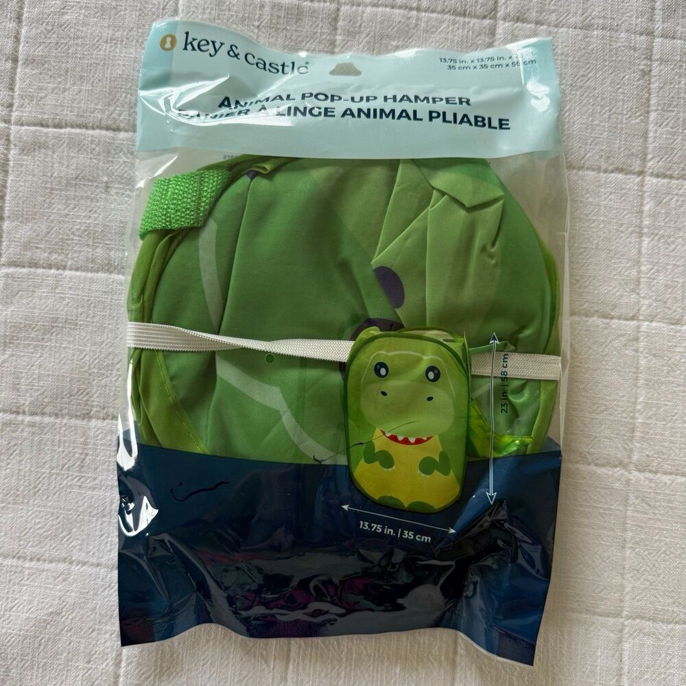 key & castle Animal Pop-Up Kids Laundry Hamper Foldable Green/Blue 23in